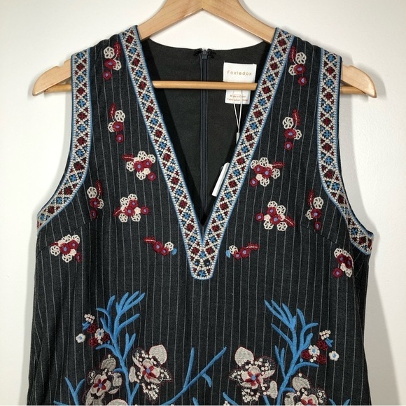 FOXIEDOX Yumiko Embroidered Shift Dress in Gray Multi Size 8 - Picture 3 of 9